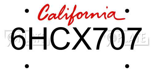 6HCX707 California License Plate