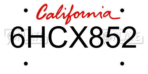 6HCX852 California License Plate