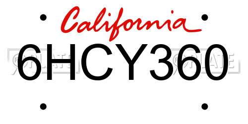 6HCY360 California License Plate