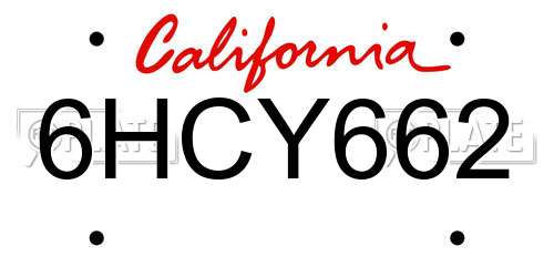 6HCY662 California License Plate