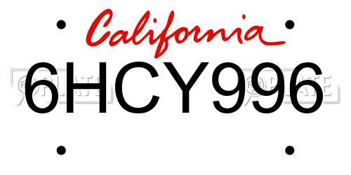 6HCY996 California License Plate