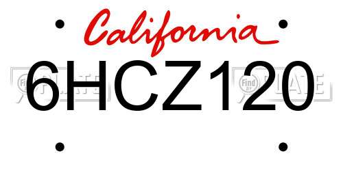 6HCZ120 California License Plate