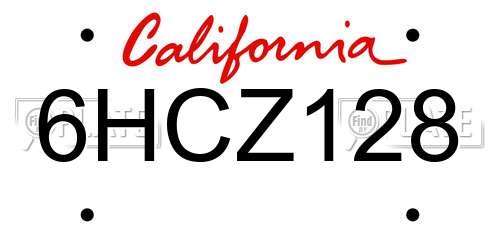6HCZ128 California License Plate