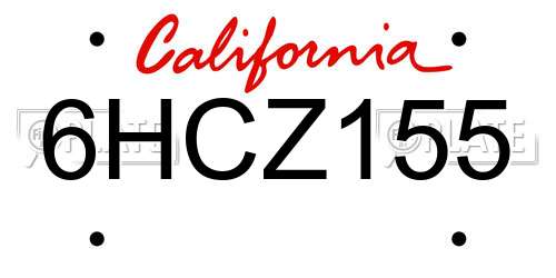 6HCZ155 California License Plate