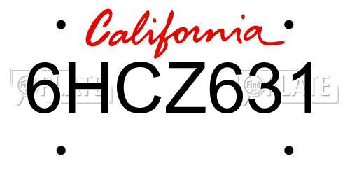 6HCZ631 California License Plate