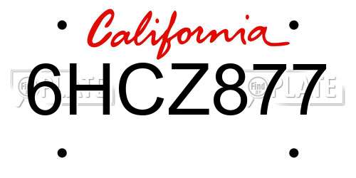 6HCZ877 California License Plate