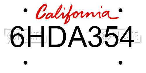 6HDA354 California License Plate