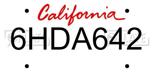 6HDA642 California License Plate