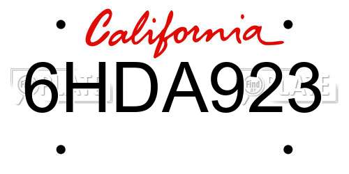 6HDA923 California License Plate