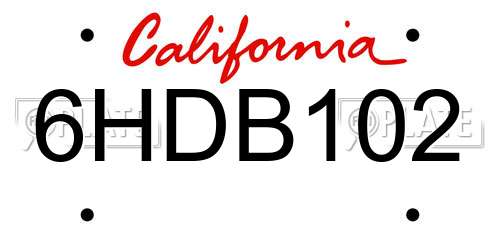 6HDB102 California License Plate