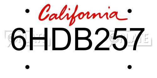 6HDB257 California License Plate
