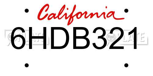 6HDB321 California License Plate