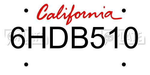 6HDB510 California License Plate