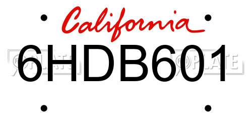 6HDB601 California License Plate