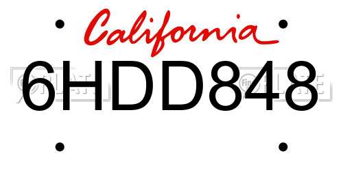 6HDD848 California License Plate