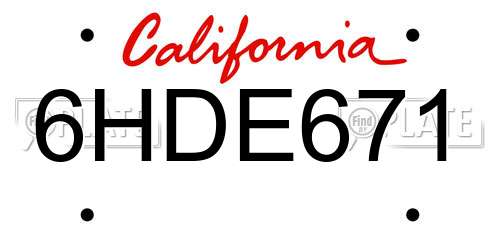 6HDE671 California License Plate