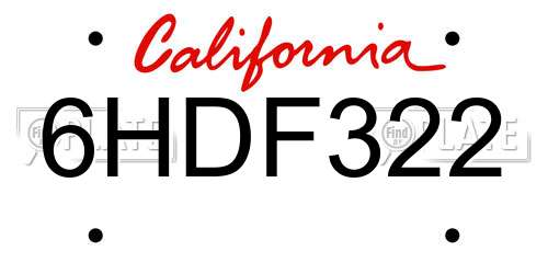 6HDF322 California License Plate