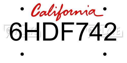 6HDF742 California License Plate