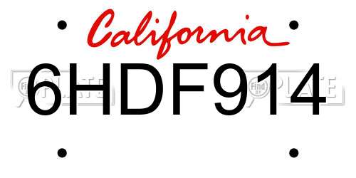 6HDF914 California License Plate