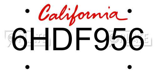 6HDF956 California License Plate