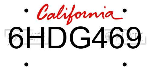 6HDG469 California License Plate