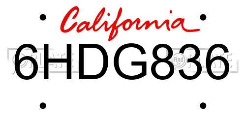 6HDG836 California License Plate