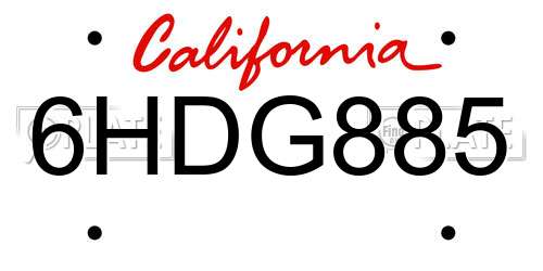 6HDG885 California License Plate