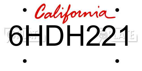 6HDH221 California License Plate