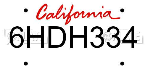 6HDH334 California License Plate