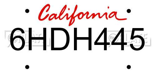 6HDH445 California License Plate
