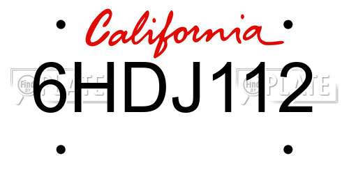 6HDJ112 California License Plate