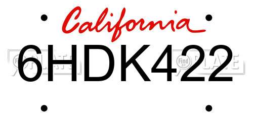 6HDK422 California License Plate
