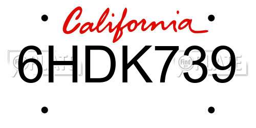 6HDK739 California License Plate