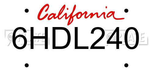 6HDL240 California License Plate