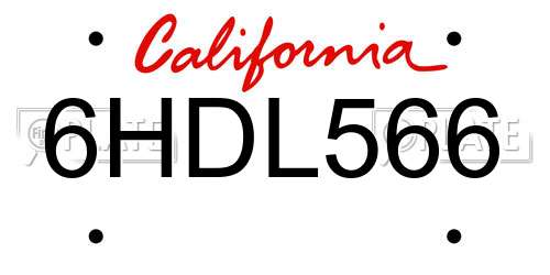 6HDL566 California License Plate