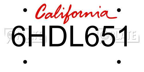 6HDL651 California License Plate
