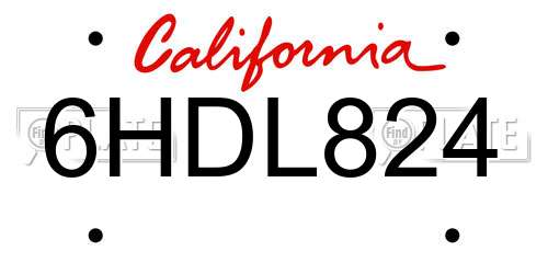 6HDL824 California License Plate