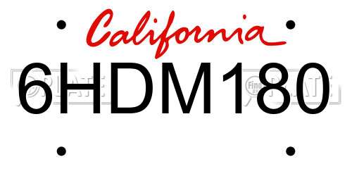 6HDM180 California License Plate
