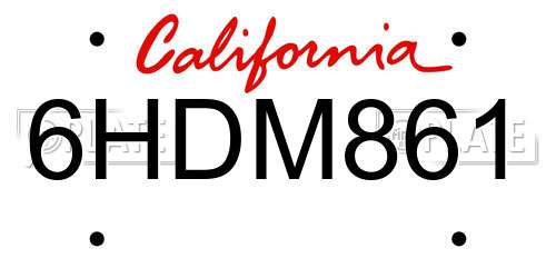 6HDM861 California License Plate