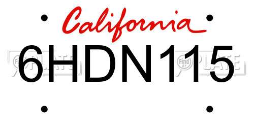 6HDN115 California License Plate