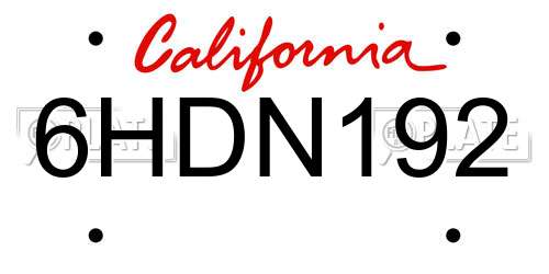 6HDN192 California License Plate