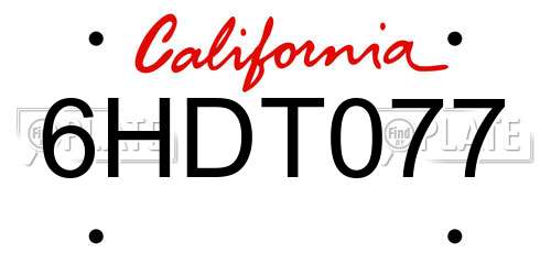 6HDT077 California License Plate