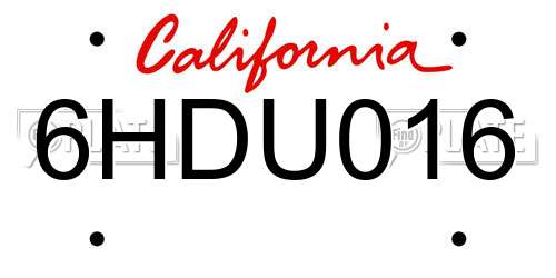 6HDU016 California License Plate