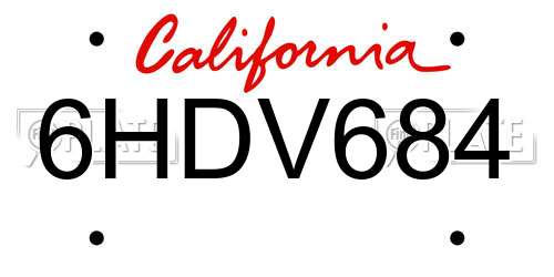 6HDV684 California License Plate
