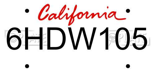 6HDW105 California License Plate