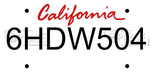 6HDW504 California License Plate