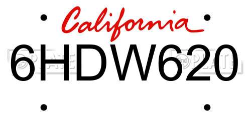 6HDW620 California License Plate