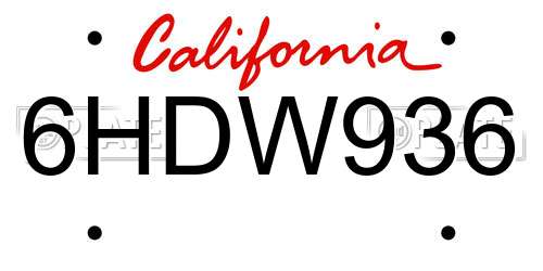 6HDW936 California License Plate