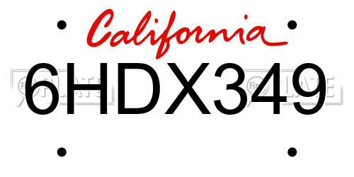 6HDX349 California License Plate