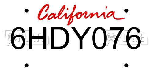 6HDY076 California License Plate